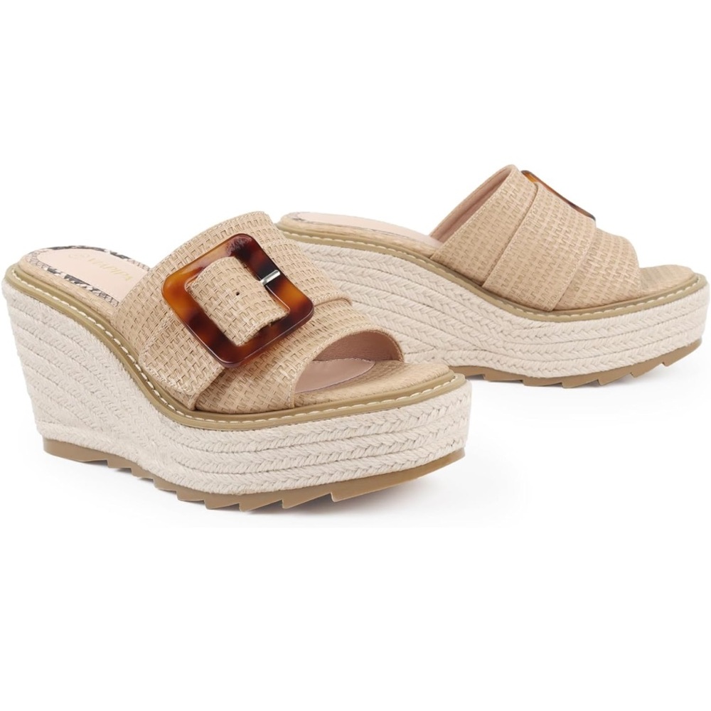 Women's Viapipa Platform, Open Toe Espadrille Slip On Wedge, Khaki, Size 9.5